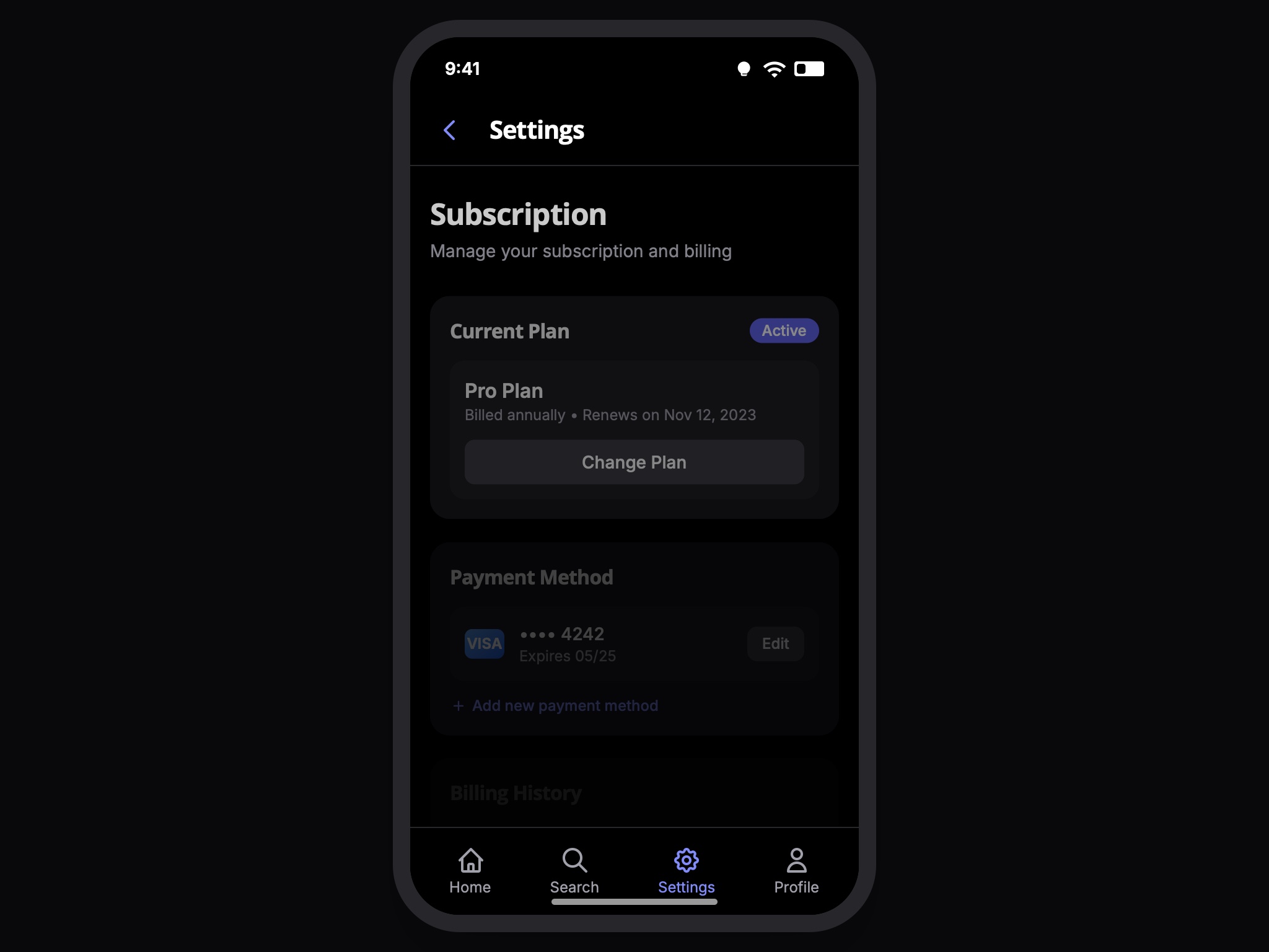 Preview for Subscription Management Interface