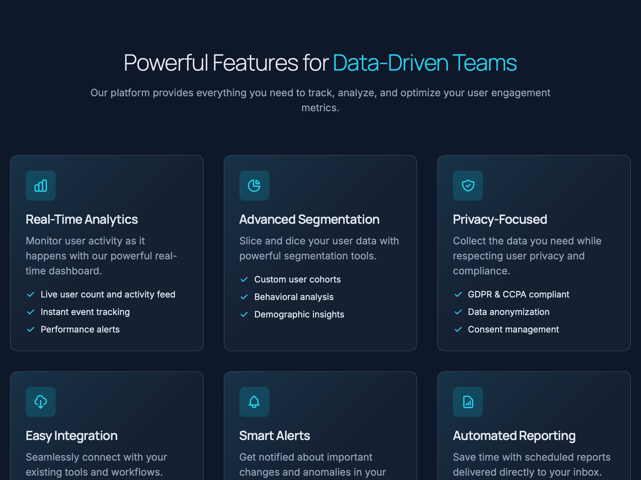 Preview for Data Analytics Features Section