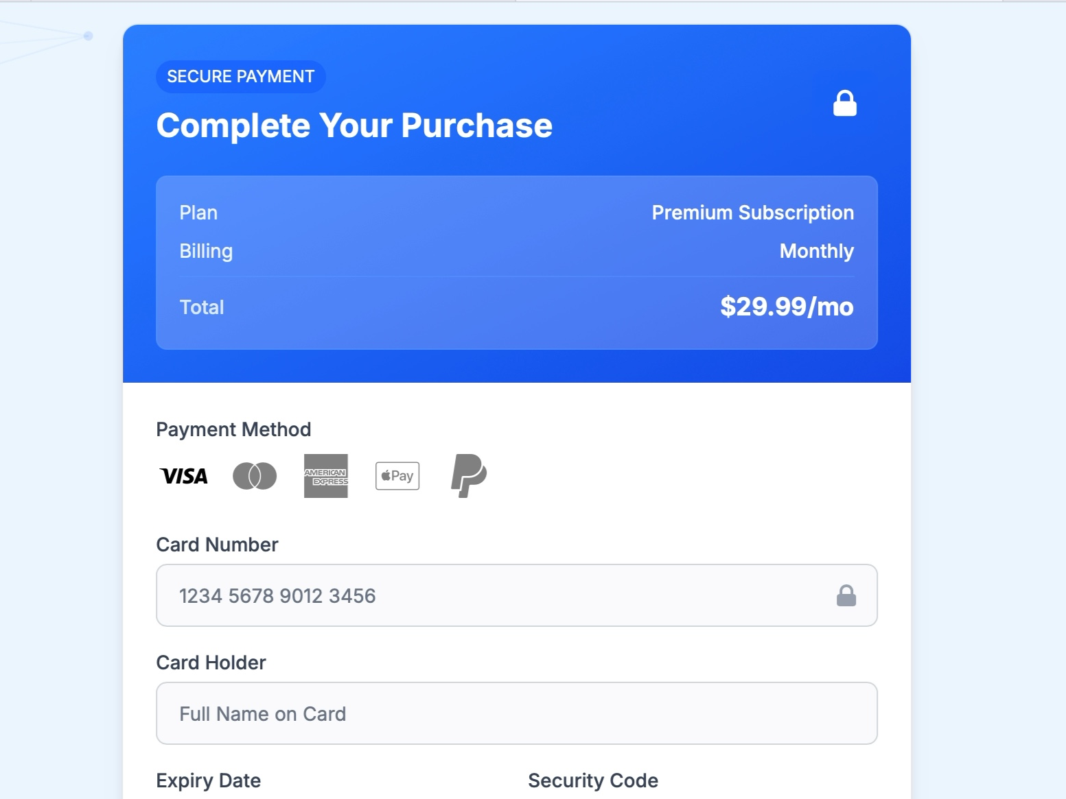 Preview for Secure Payment Form with Particles