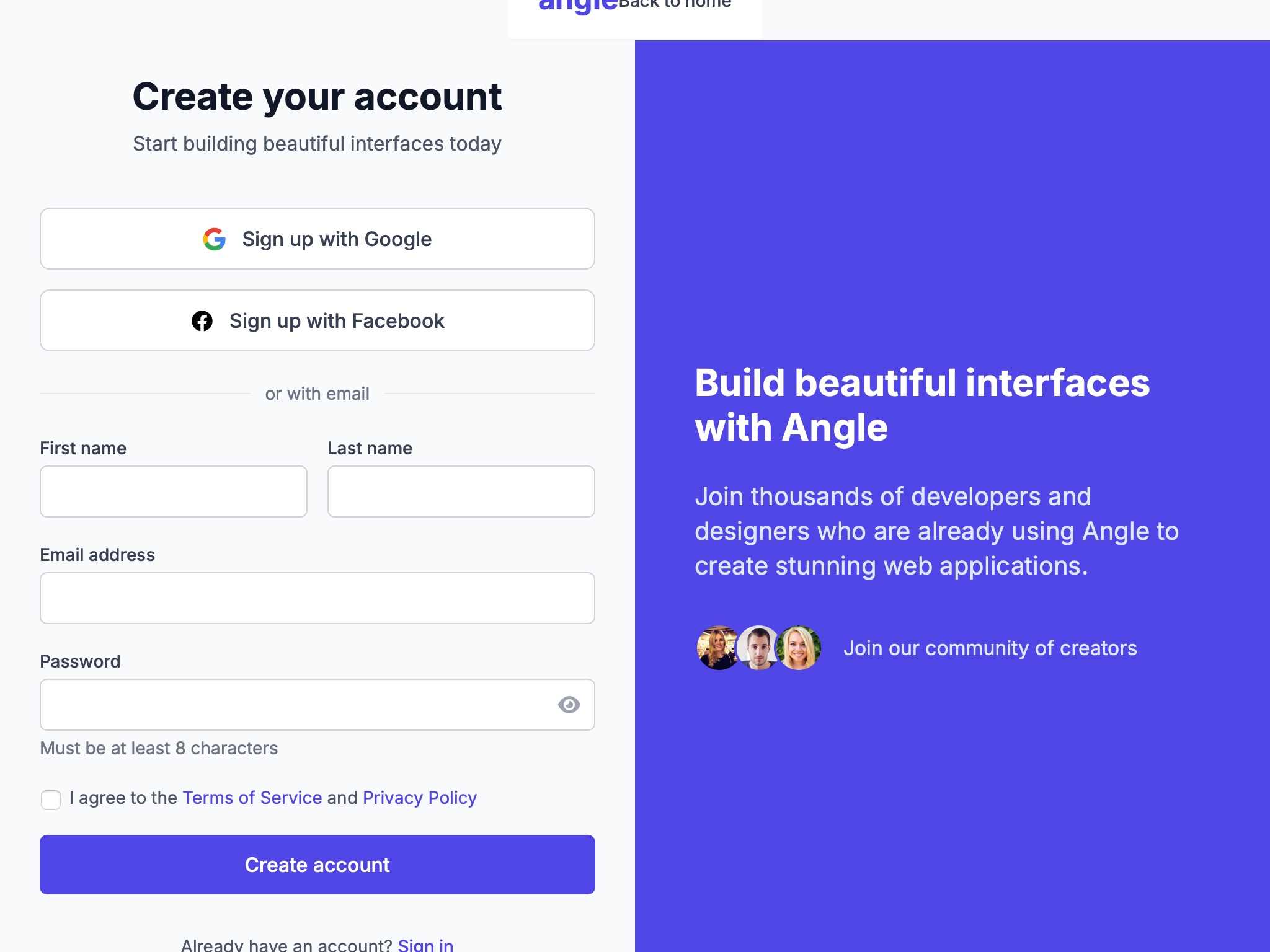 Preview for User Account Registration Interface