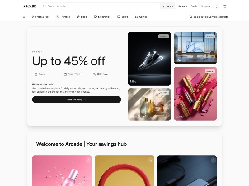 Preview for Arcade E-Commerce Landing Page Template