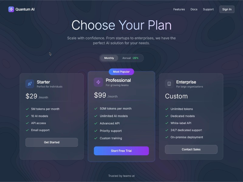 Preview for AI Service Pricing Plans UI