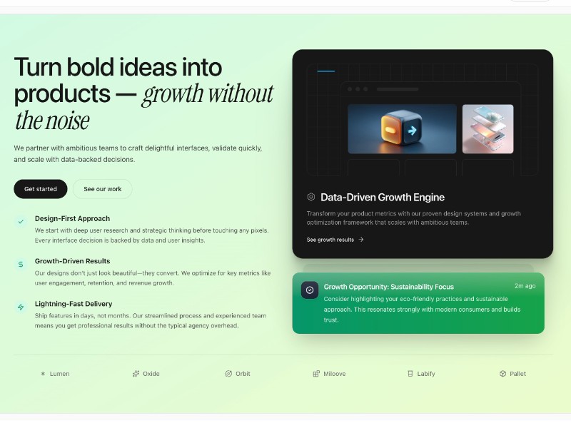 Preview for NOVA Product Design & Growth Studio Landing Page Template