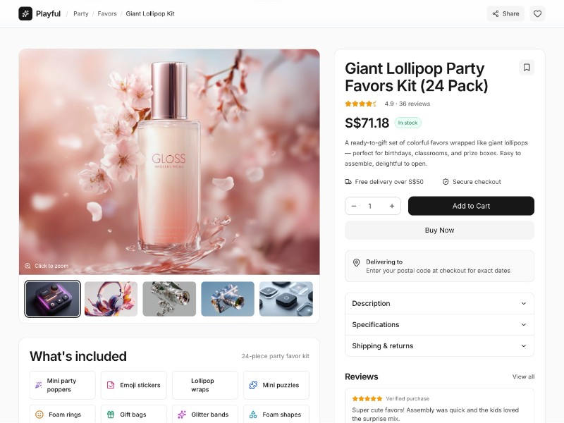 Preview for Party Favors E-Commerce Product Detail Template