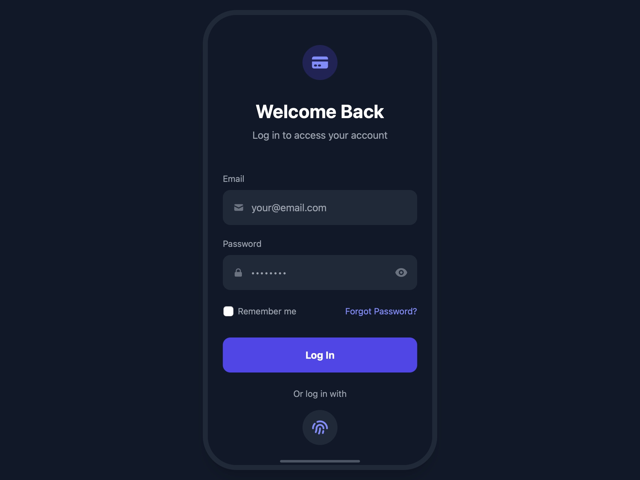 Preview for Mobile Login Interface with Biometrics