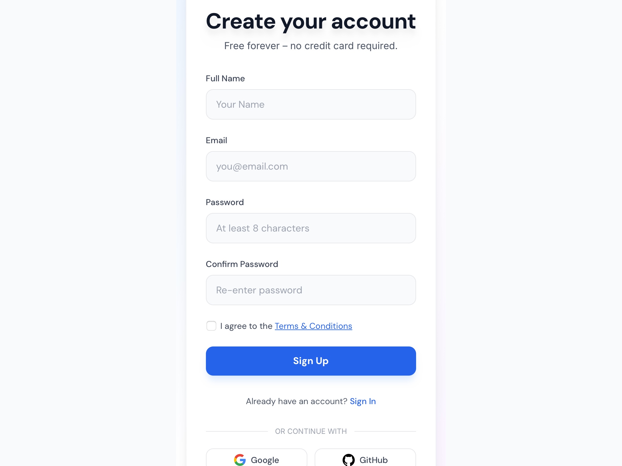 Preview for User Account Creation Form
