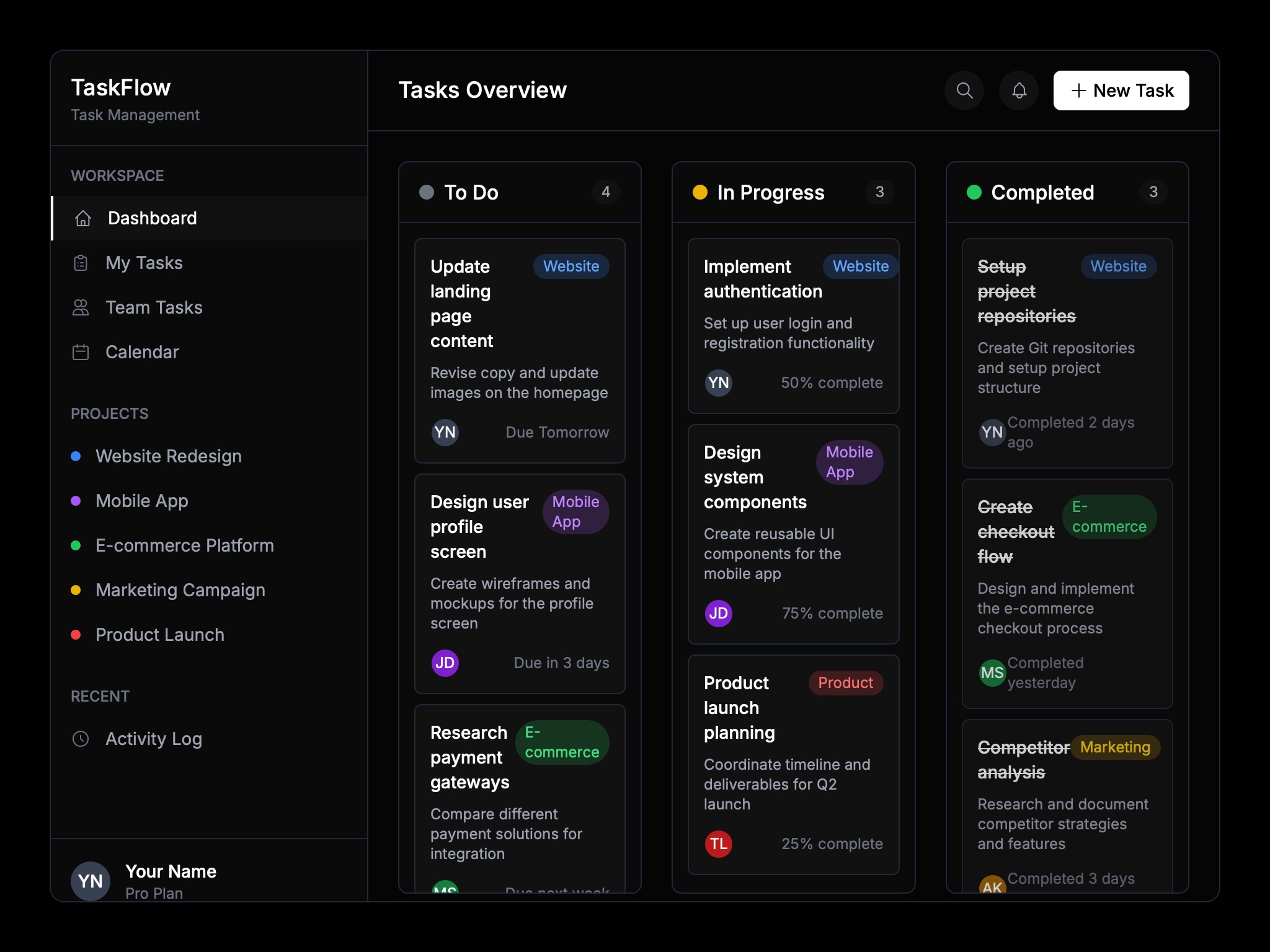 Preview for Task Management Dashboard UI