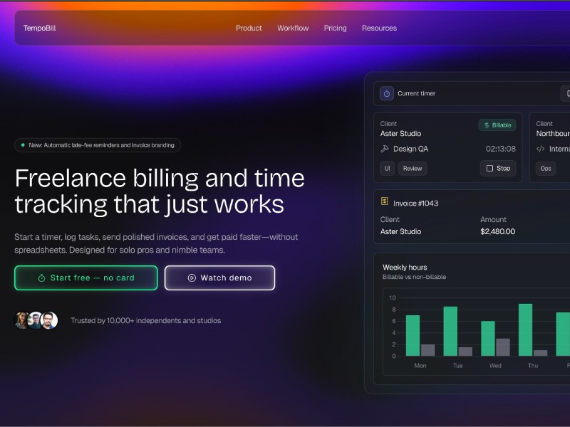Preview for Freelance Billing and Time Tracking Landing Page Template