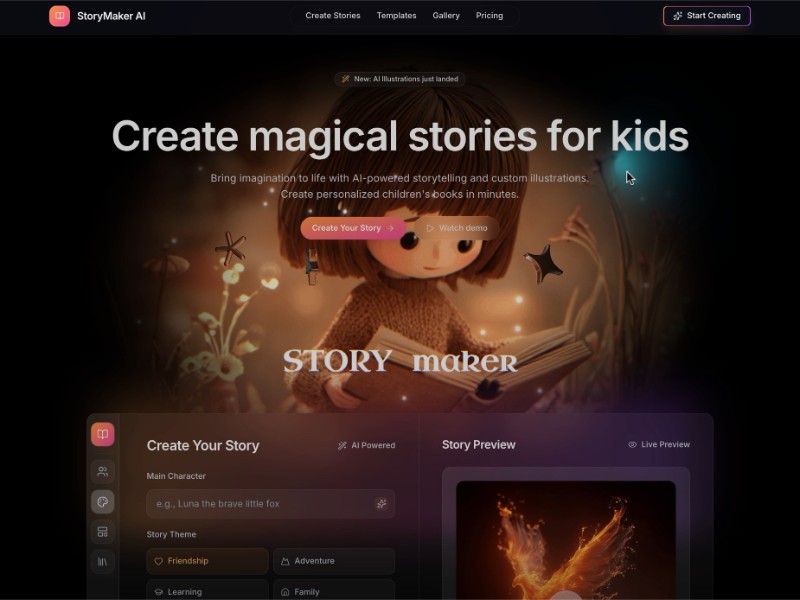 Preview for StoryMaker AI Landing Page Template