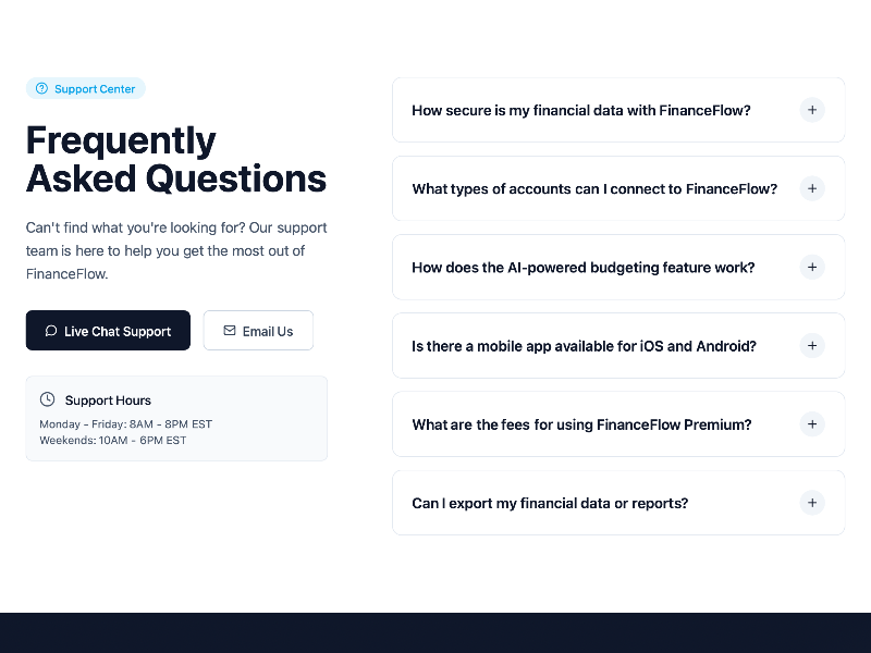 Preview for Support Center FAQ Section