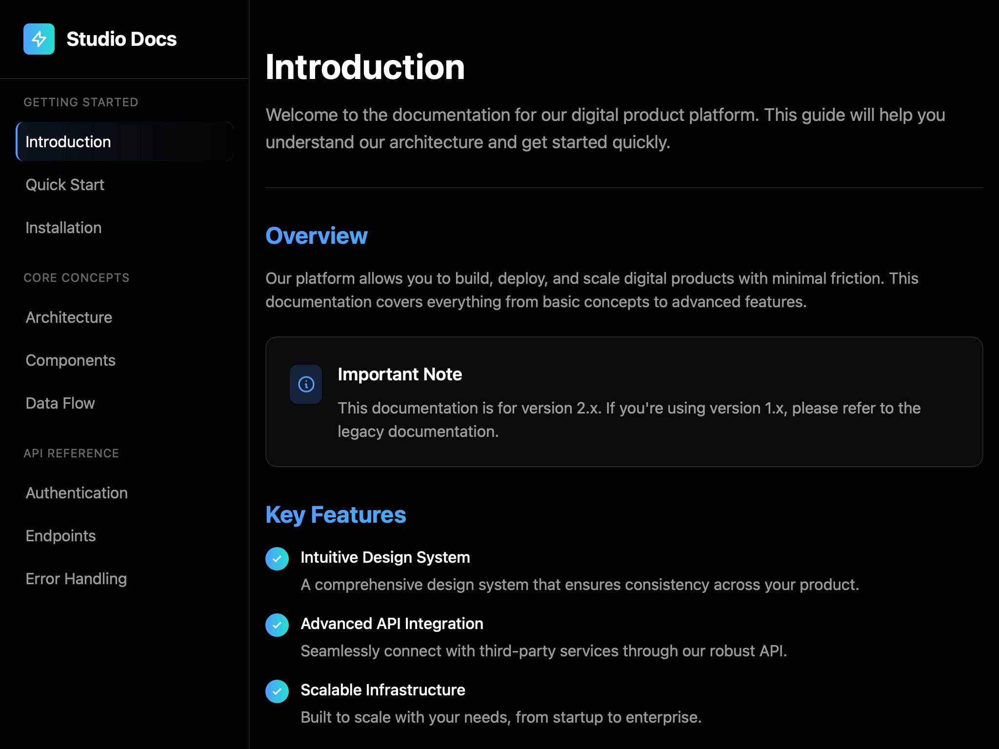 Preview for Documentation Sidebar Layout