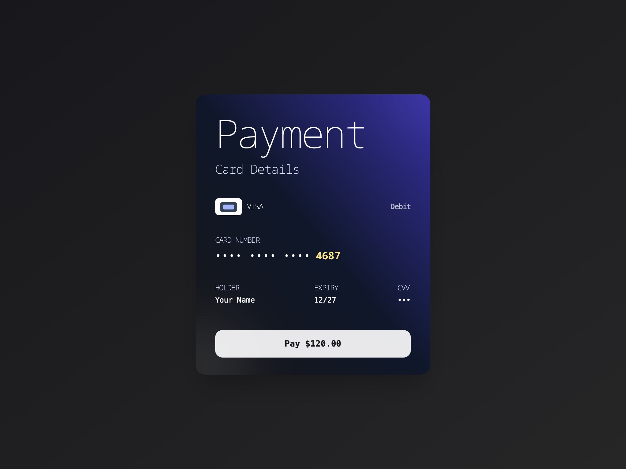 Preview for Payment Card Input Interface