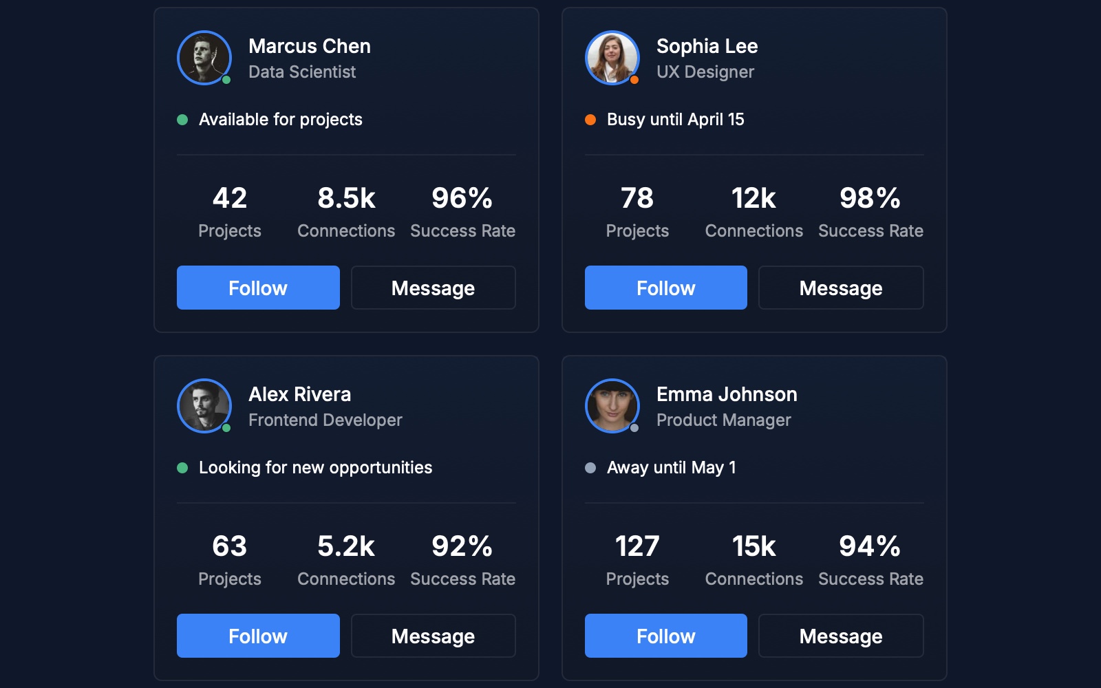 Preview for User Profile Cards Grid
