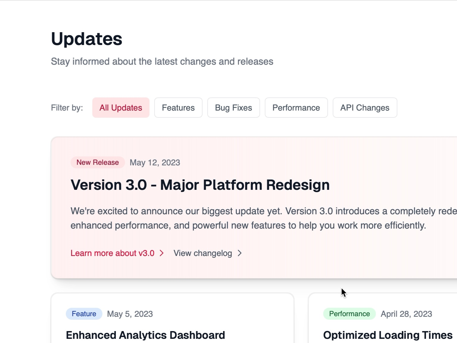 Preview for Updates and Release Notes UI