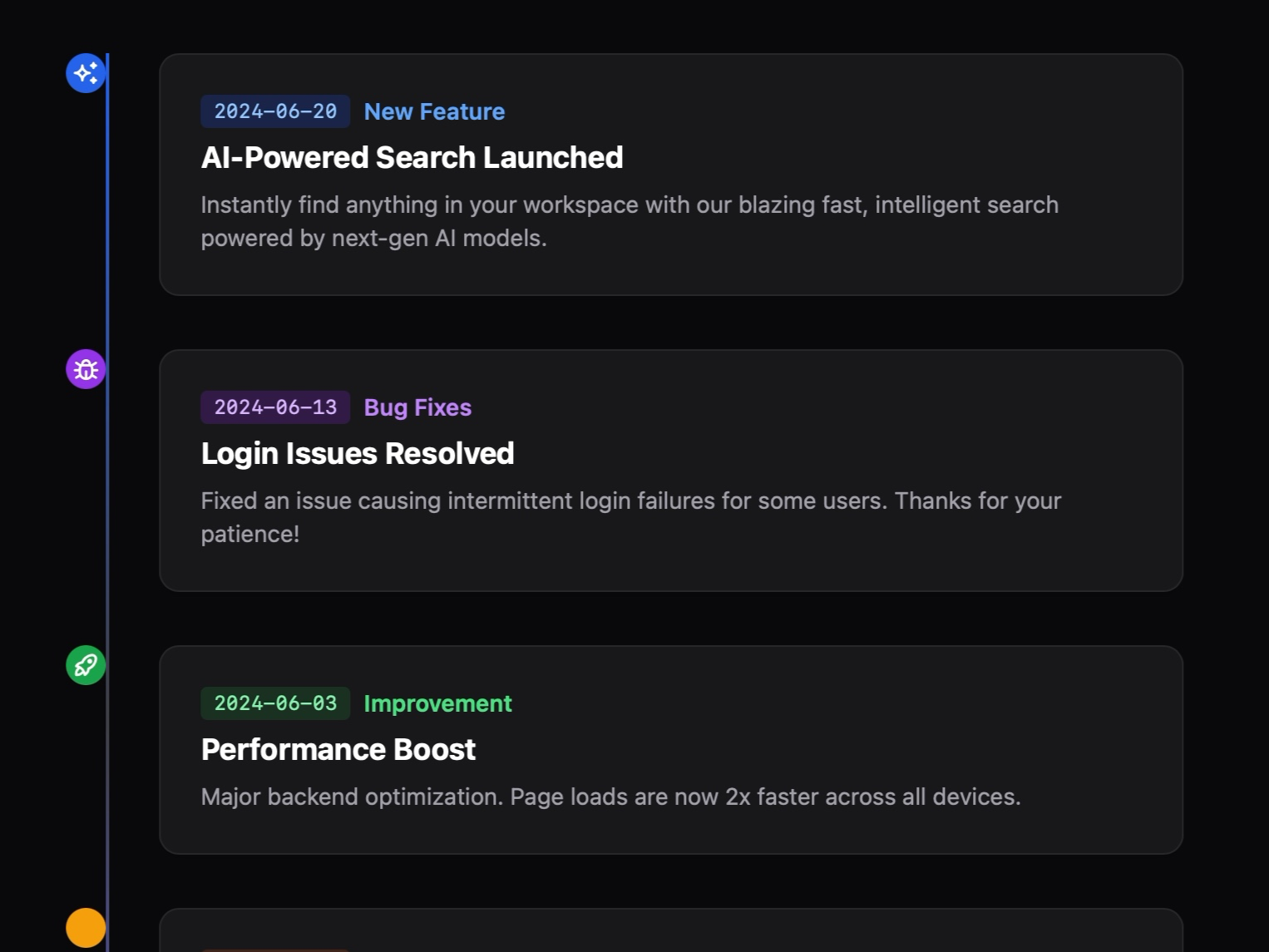 Preview for Product Update Timeline Layout