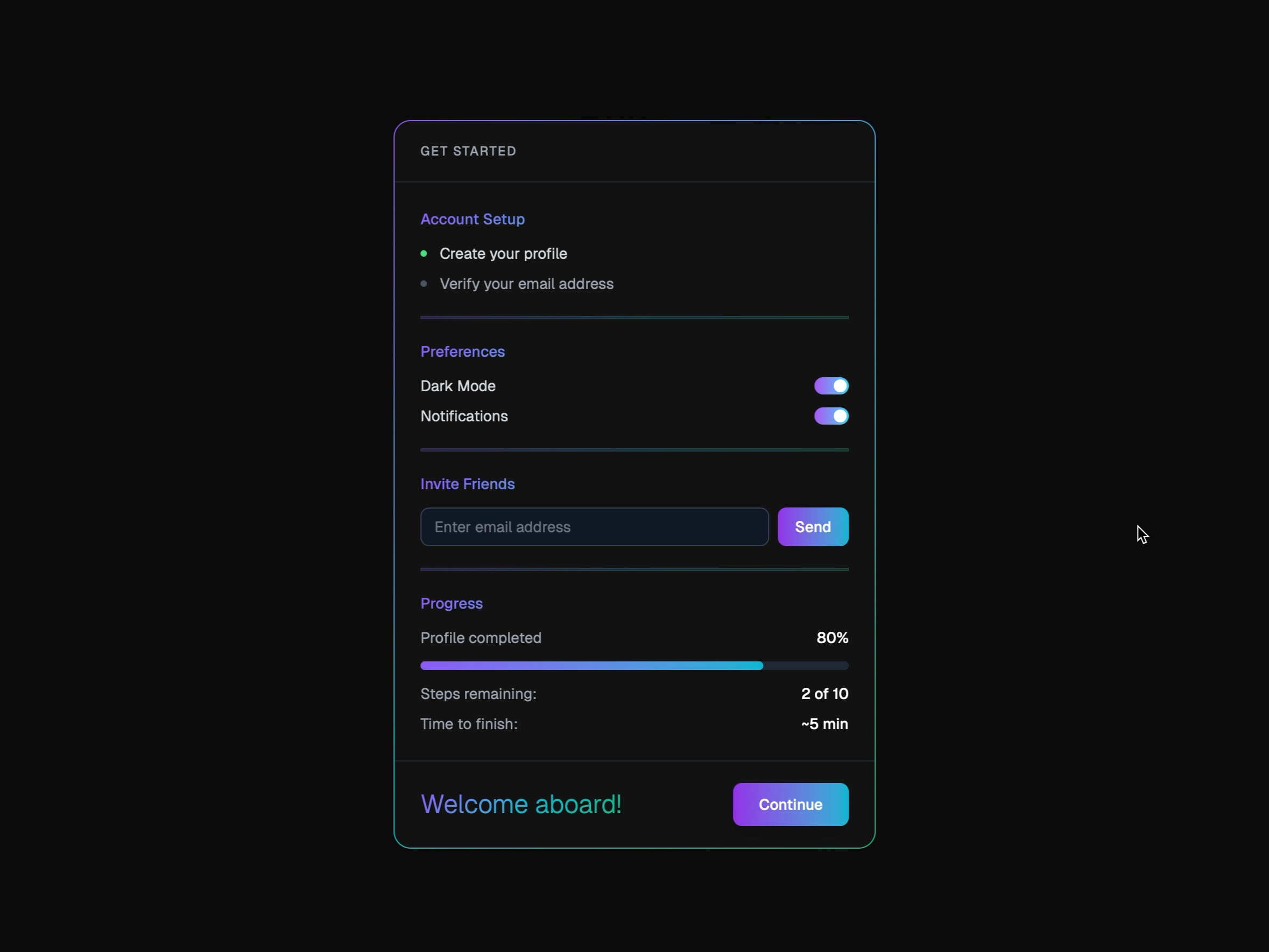 Preview for User Onboarding Progress Card