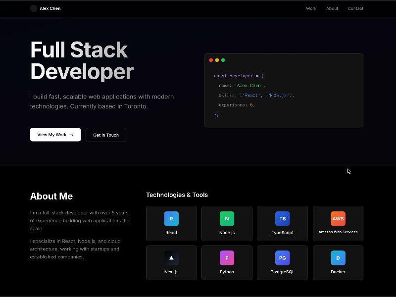 Preview for Full Stack Developer Portfolio UI