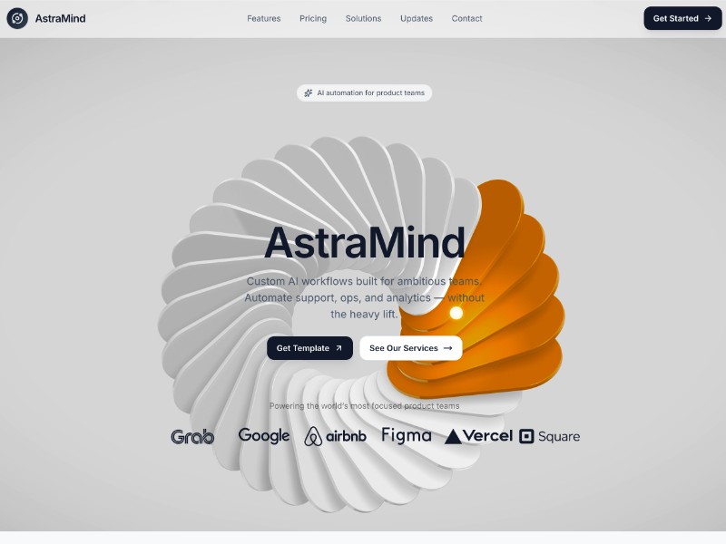 Preview for AstraMind AI Workflows Landing Page Template