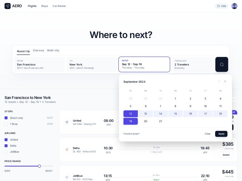Preview for Flight Search & Booking Landing Page Template