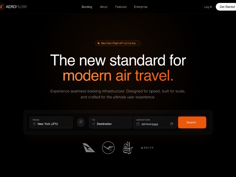 Preview for AeroFlow SaaS Flight Portal Landing Page Template