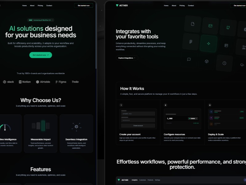 Preview for Aether - Ai SaaS Landing Page
