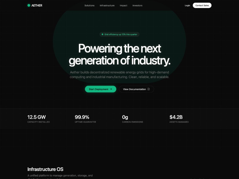 Preview for Aether Energy Sustainable Grid Landing Page Template