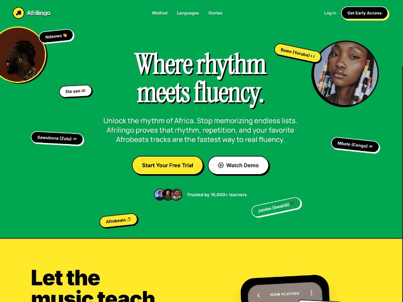 Preview for Afrilingo Music-Powered Landing Page Template
