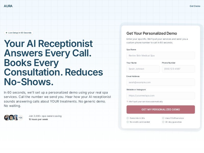 Preview for AI Receptionist Landing Page Template