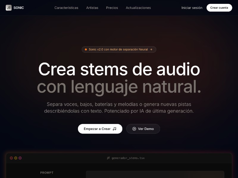 Preview for AI Music Stems SaaS Landing Page Template