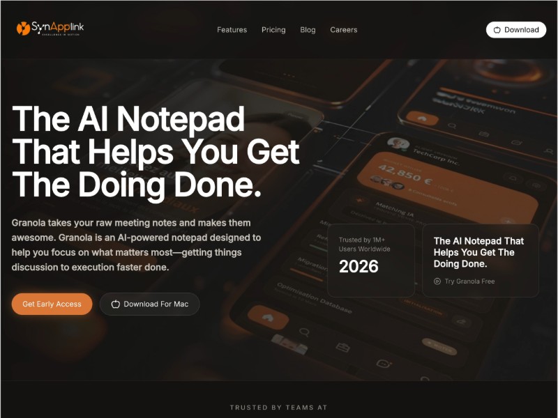 Preview for SynAppLink AI Notepad Landing Page Template