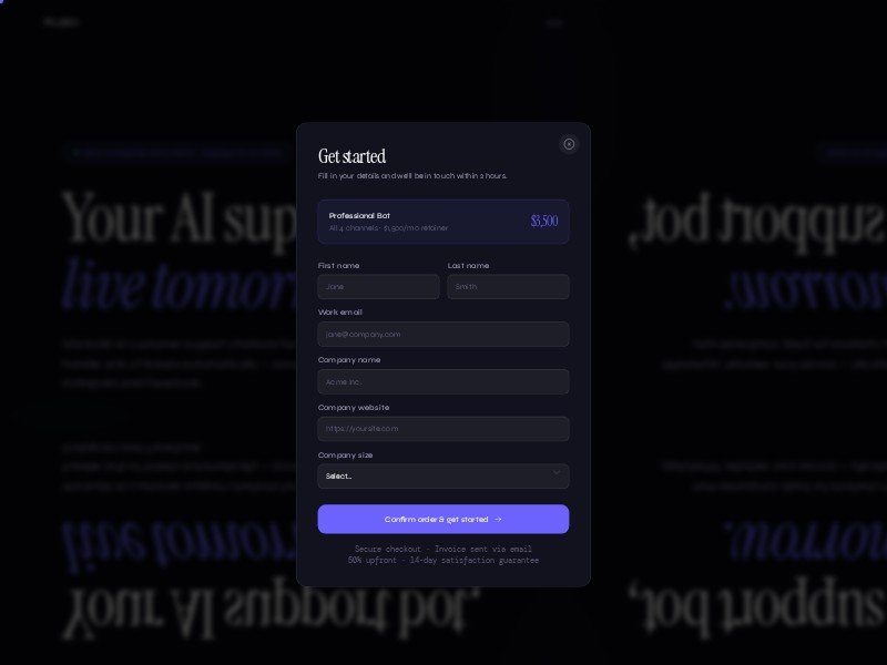 Preview for AI Support Bot SaaS Landing Page Template