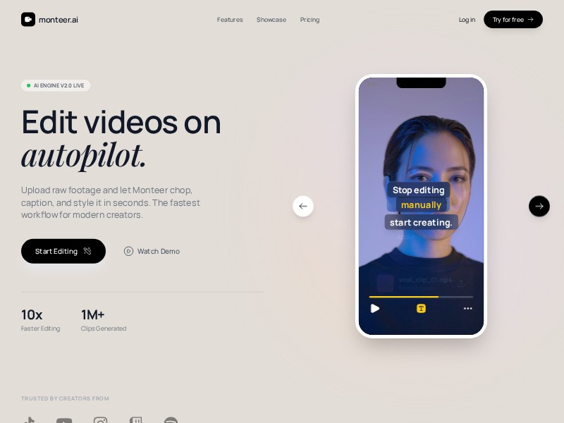 Preview for AI Video Editor Landing Page Template