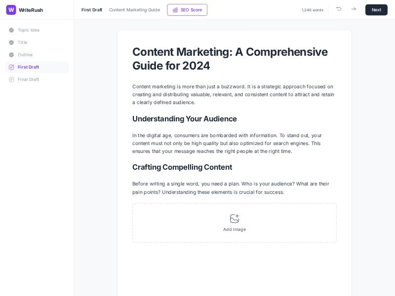 Preview for AI Writing & SEO Editor UI Template