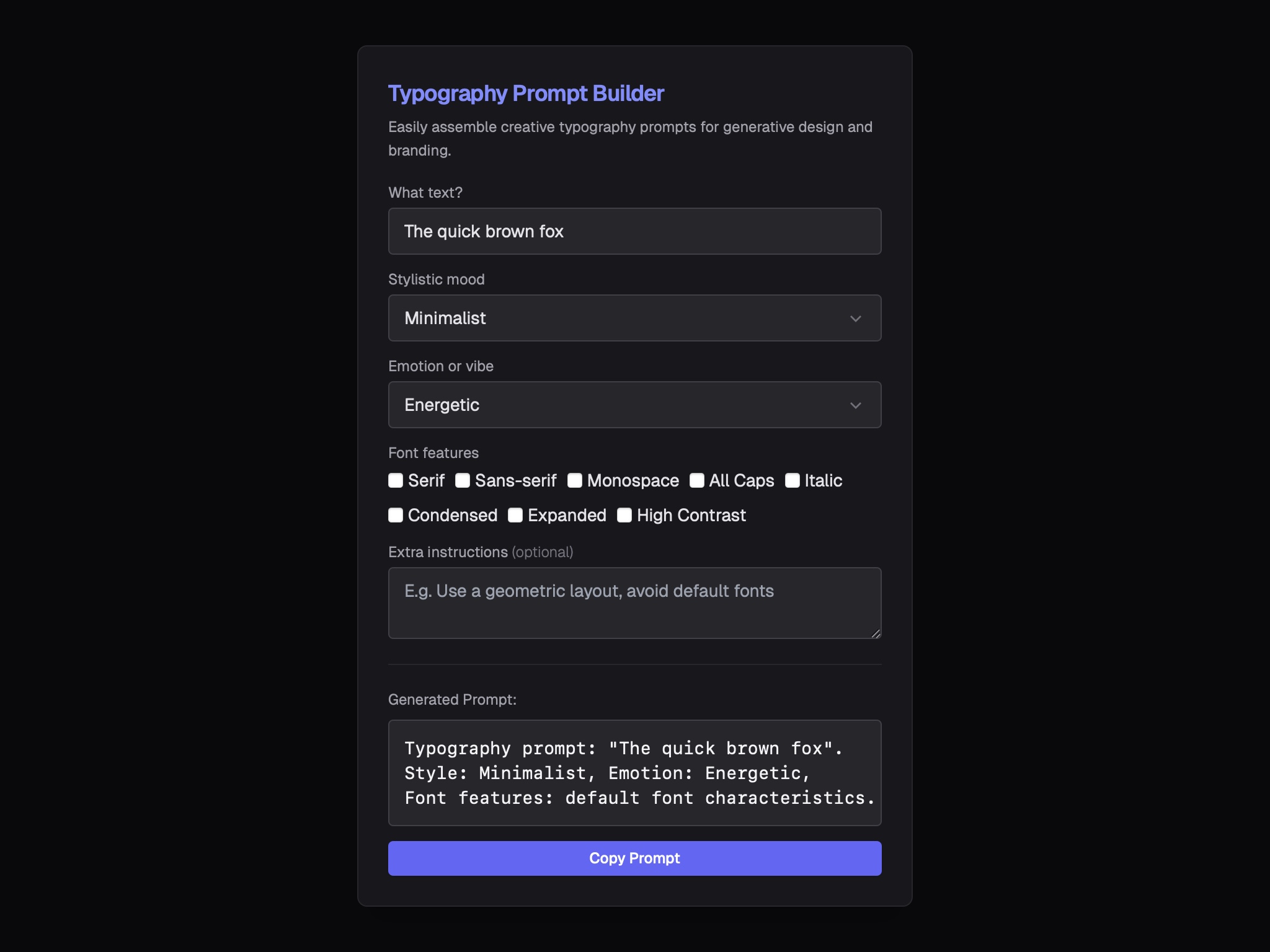 Preview for Typography Prompt Builder UI