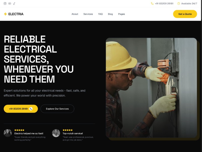 Preview for Electria Electrical Services Landing Page Template