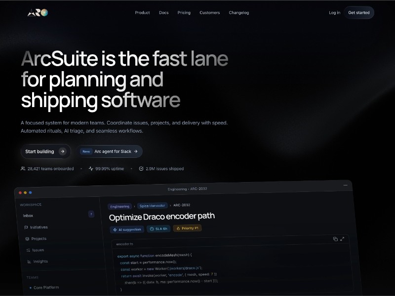 Preview for ArcSuite Software Planning and Delivery Landing Page Template