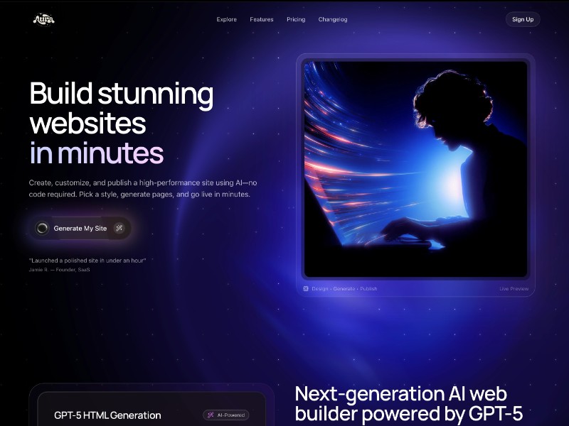 Preview for Aura AI Site Builder Landing Page Template