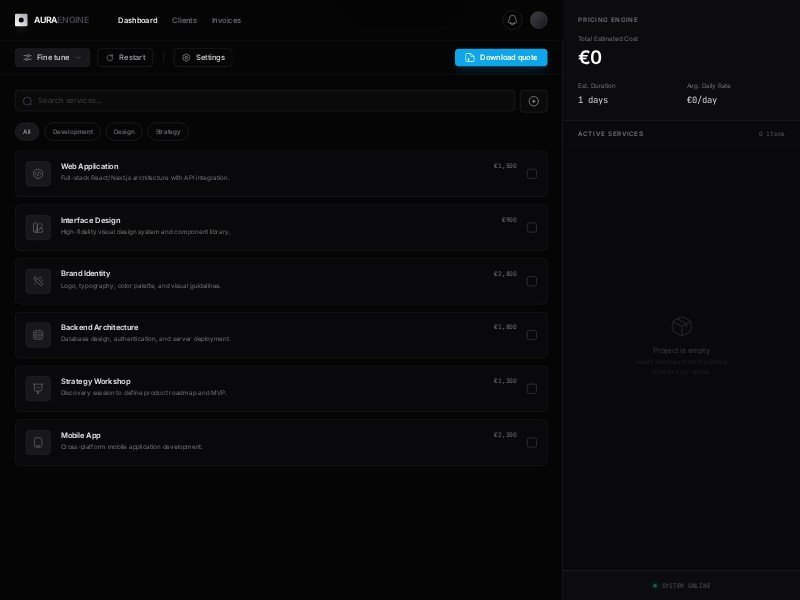 Preview for Freelance Pricing Engine Dashboard Template