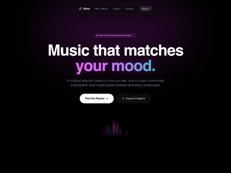 Preview for Auro Mood-Based Music Landing Page Template