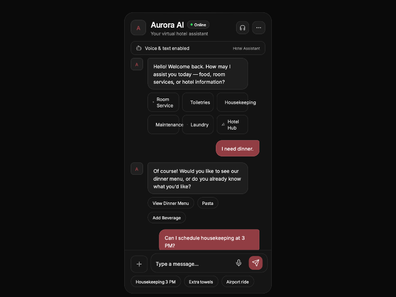 Preview for Aurora AI Hotel Assistant Template