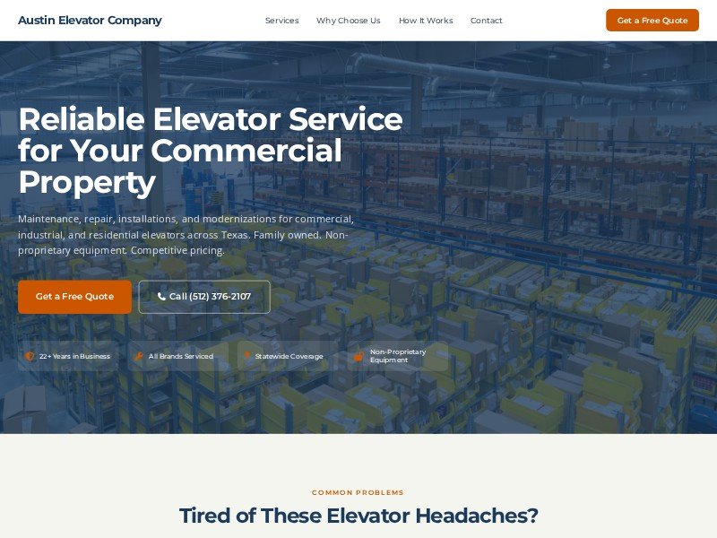 Preview for Commercial Elevator Services Landing Page Template