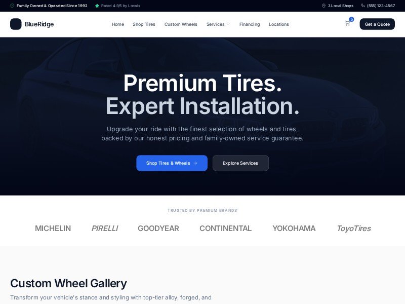 Preview for Auto Tire & Wheel Landing Page Template