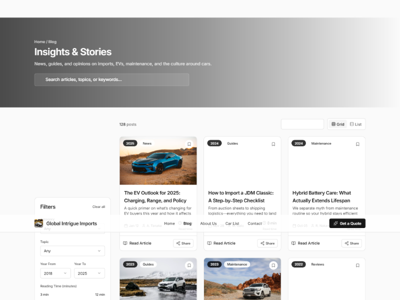 Preview for Automotive Blog Landing Page Template