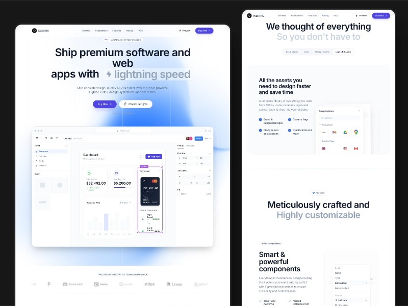 Preview for Aventra Figma Design System Landing Page Template