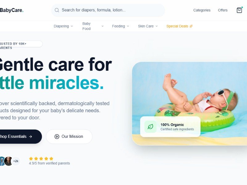 Preview for BabyCare E-commerce Landing Page Template
