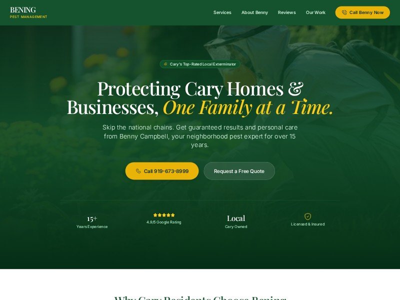 Preview for Bening Pest Management | Cary, NC’s Trusted Local Pest Experts