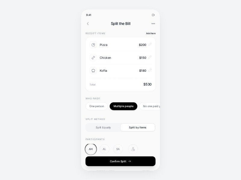Preview for Bill Splitting Mobile App Template