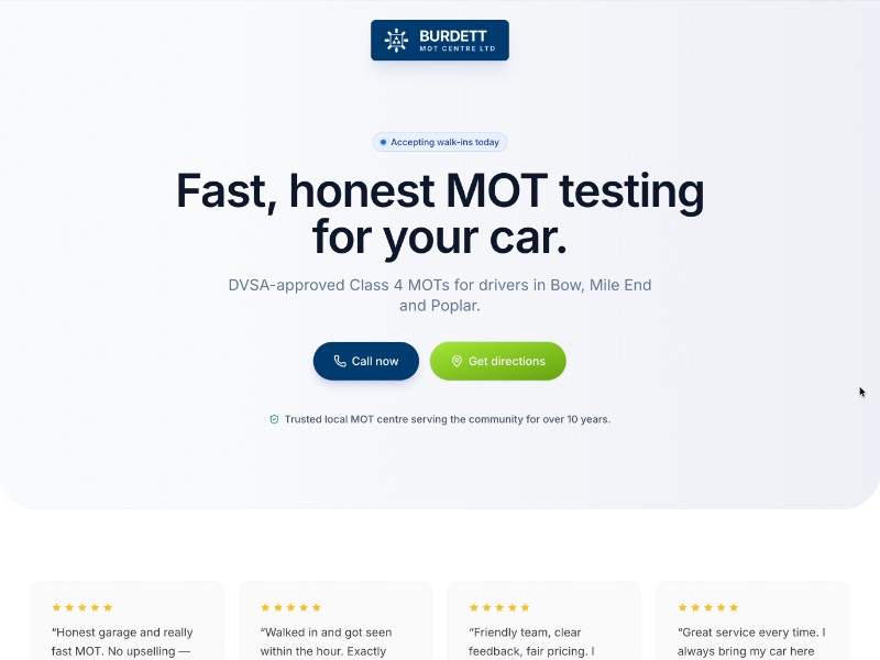 Preview for Local MOT Garage Landing Page Template