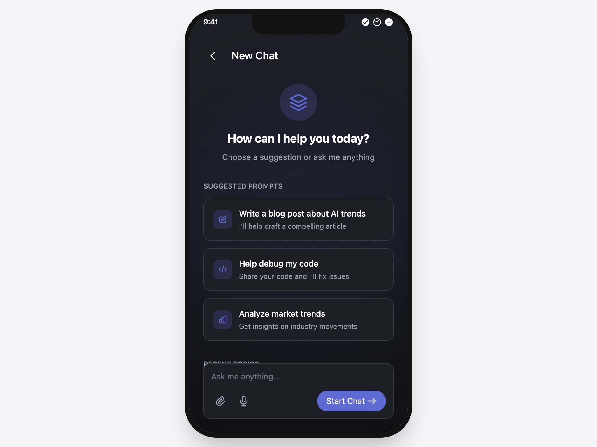 Preview for Chat Interface with Suggested Prompts