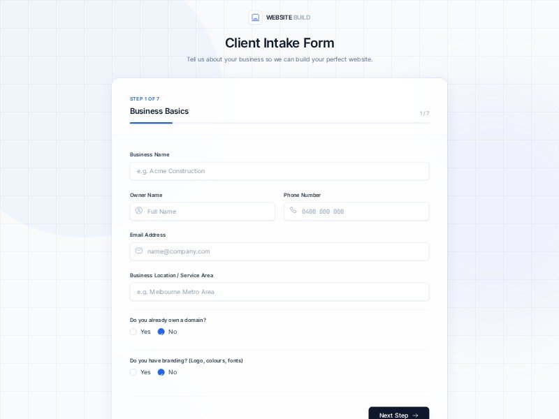 Preview for Website Build Intake Form Template